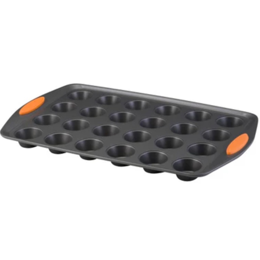 NWOT Rachael Ray Nonstick Bakeware 24-Cup Mini Muffin Pan With Orange Handles